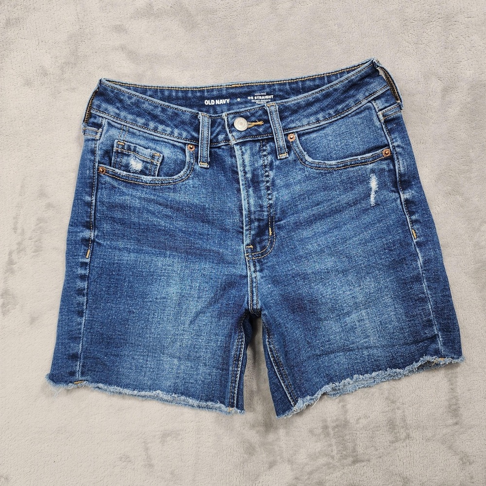 Old Navy Shorts Womens 0 Blue High Rise OG Straight 5 In Cutoff Denim Stretch